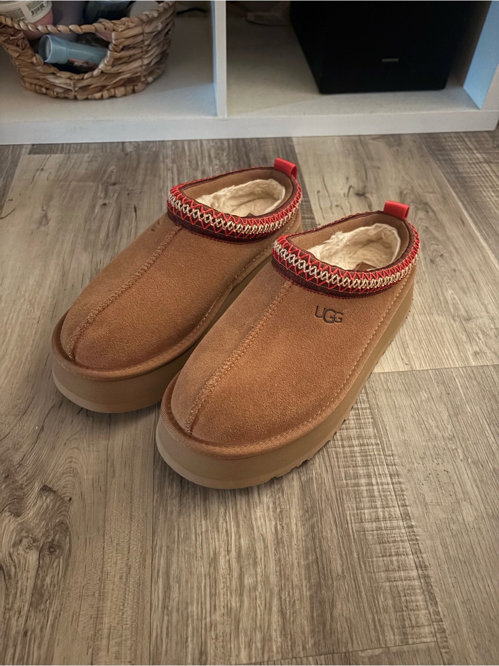 UGG Women’s Chestnut Slip-On Loafers with Red Trim